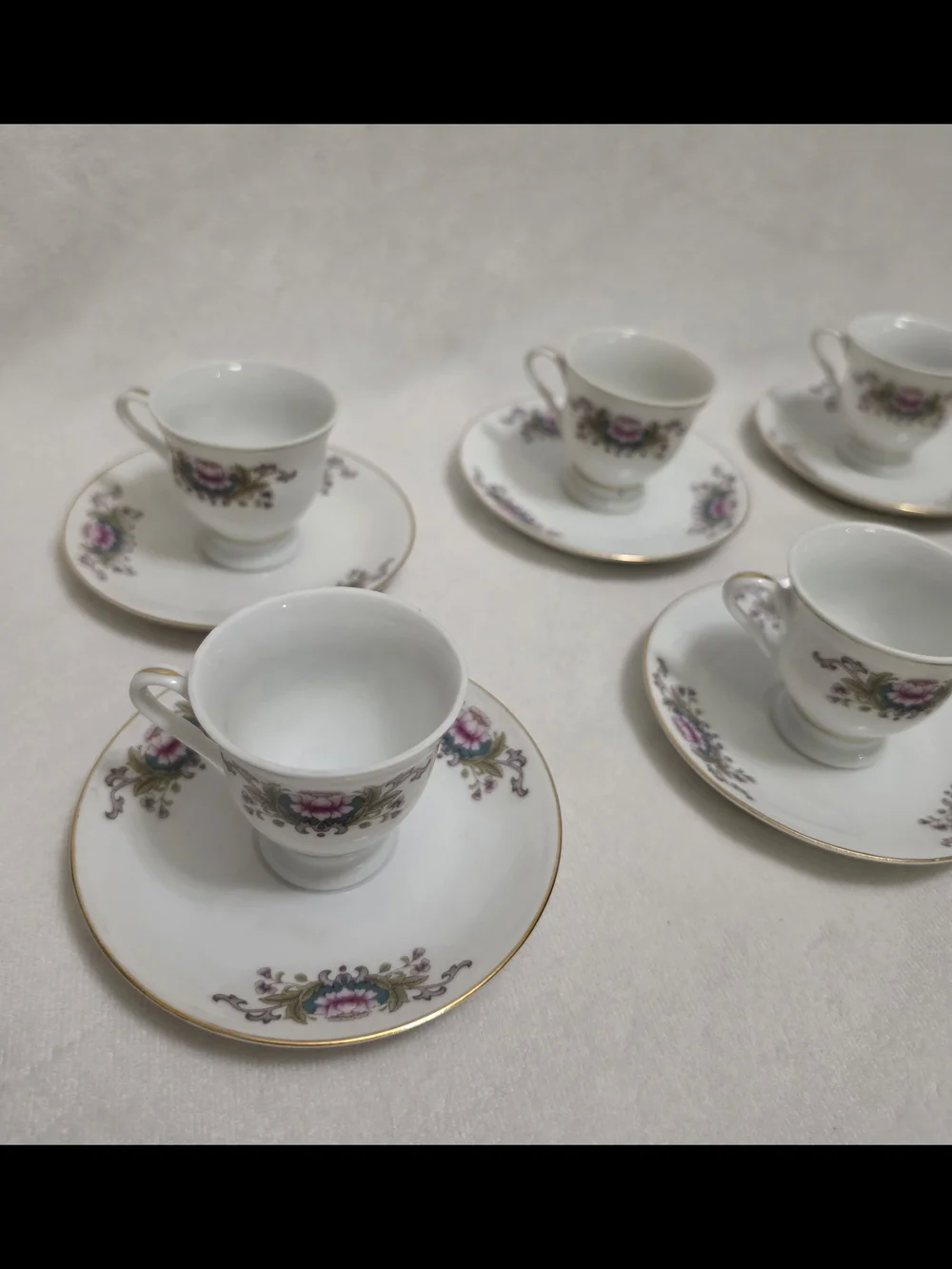 ​Vintage Liling Porcelain Espresso Demitasse Cup Saucer Set 6 Pcs Floral China C